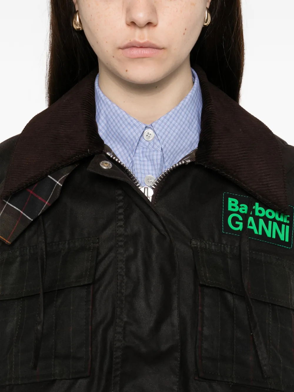 Barbour x Ganni gewaxte jas met peplum-design Bruin