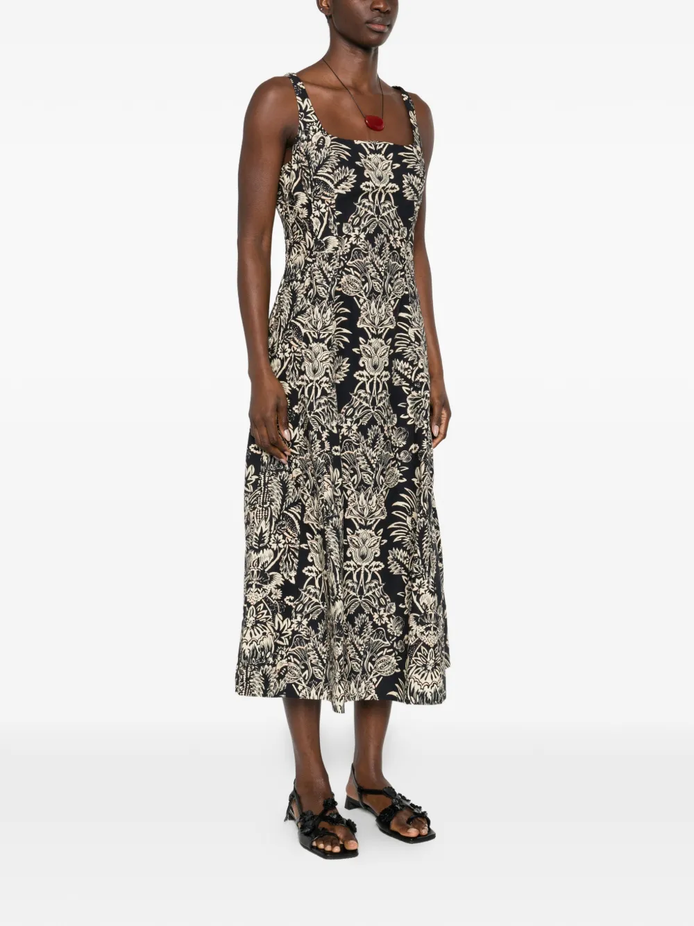Ulla Johnson Natalia midi-jurk met bloemenprint Zwart