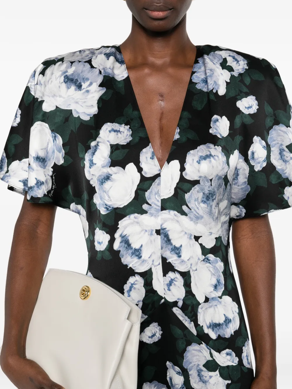 Stella McCartney Envers midi-jurk met bloemenprint en V-hals Zwart