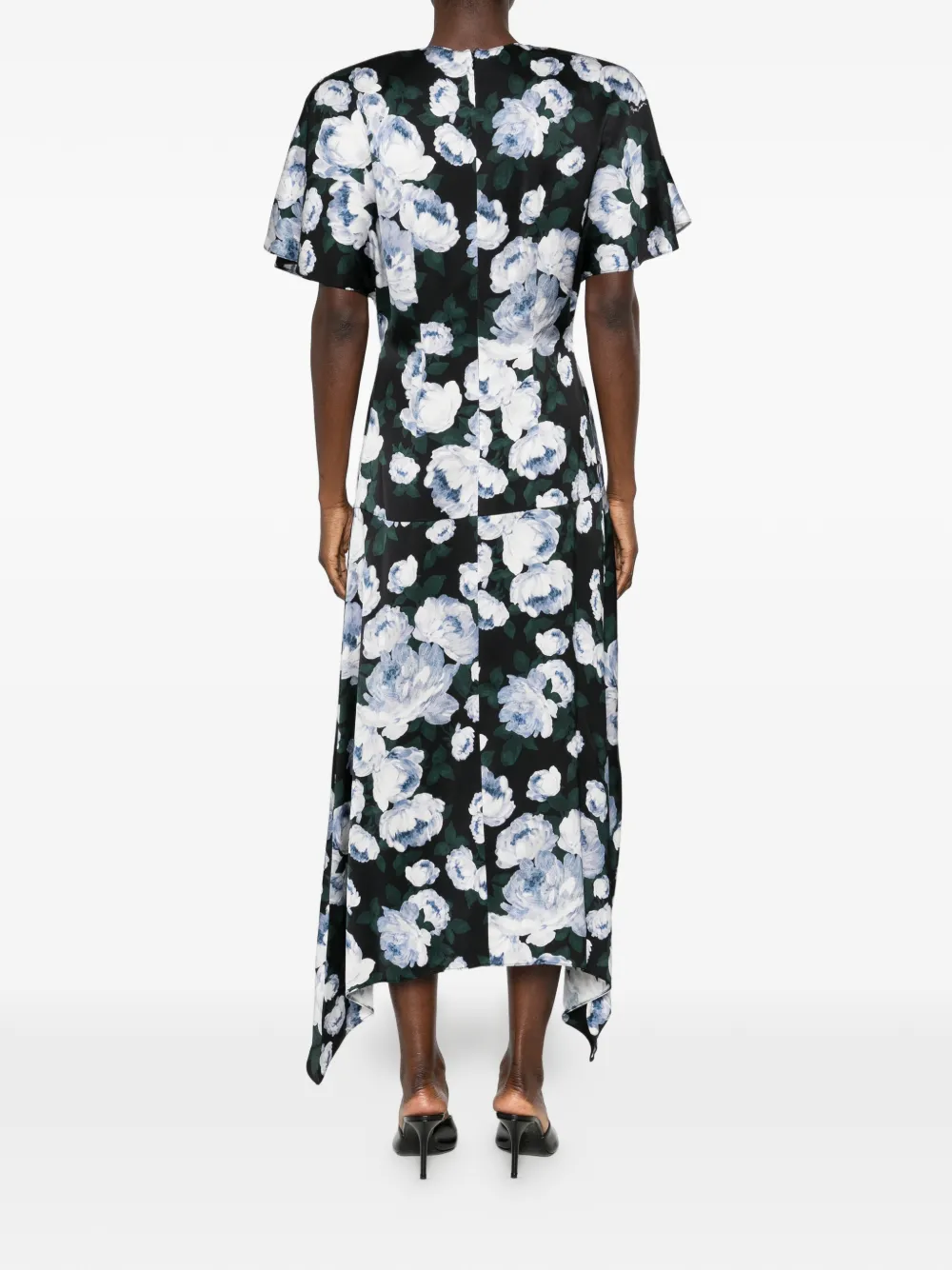 Stella McCartney Envers midi-jurk met bloemenprint en V-hals Zwart