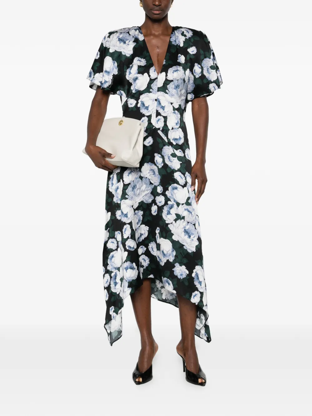 Stella McCartney Envers V-neck floral midi dress - Zwart