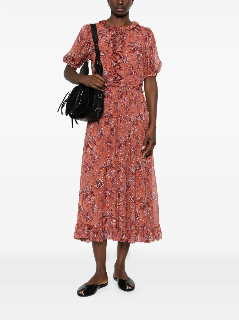 Ulla Johnson Rosamunde ruffled floral-pattern midi dress - Bruin