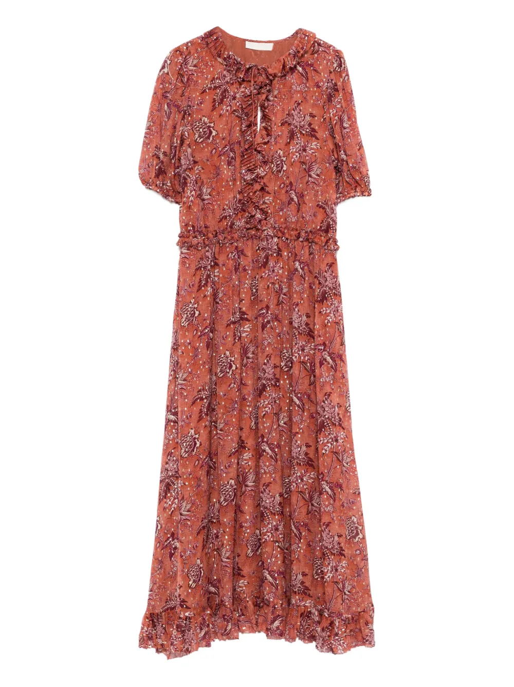 Ulla Johnson Rosamunde ruffled floral-pattern midi dress - Marrone