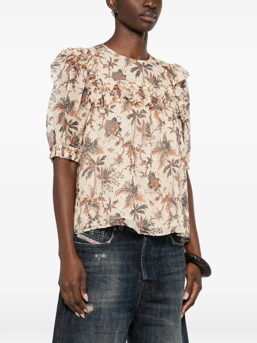  Ulla Johnson Jodie Ruffled Floral Blouse - Neutrals 