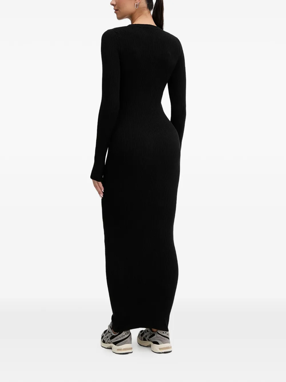 GUESS USA Geribbelde maxi-jurk met lange mouwen Zwart