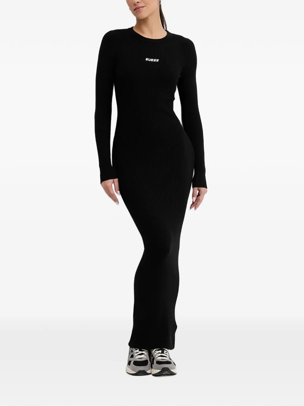 GUESS USA long-sleeve ribbed maxi dress - Zwart