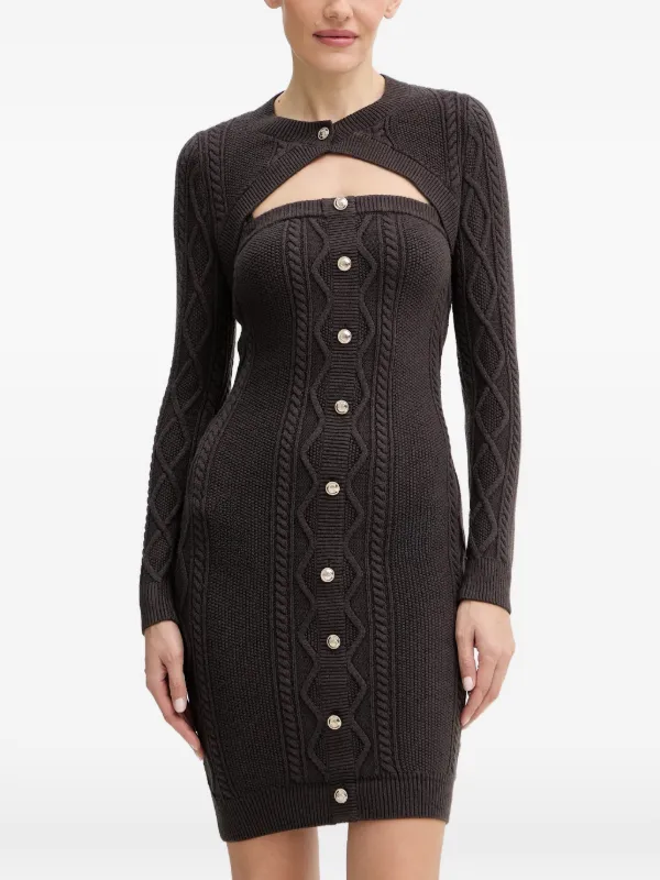 GUESS USA Buttoned cable-knit Dress Set | Brown