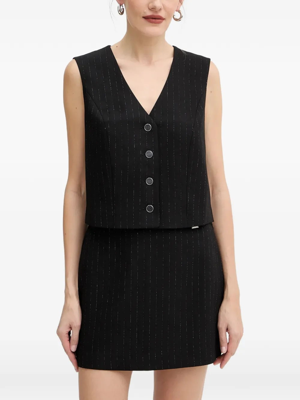 GUESS USA button pinstripe top - Nero