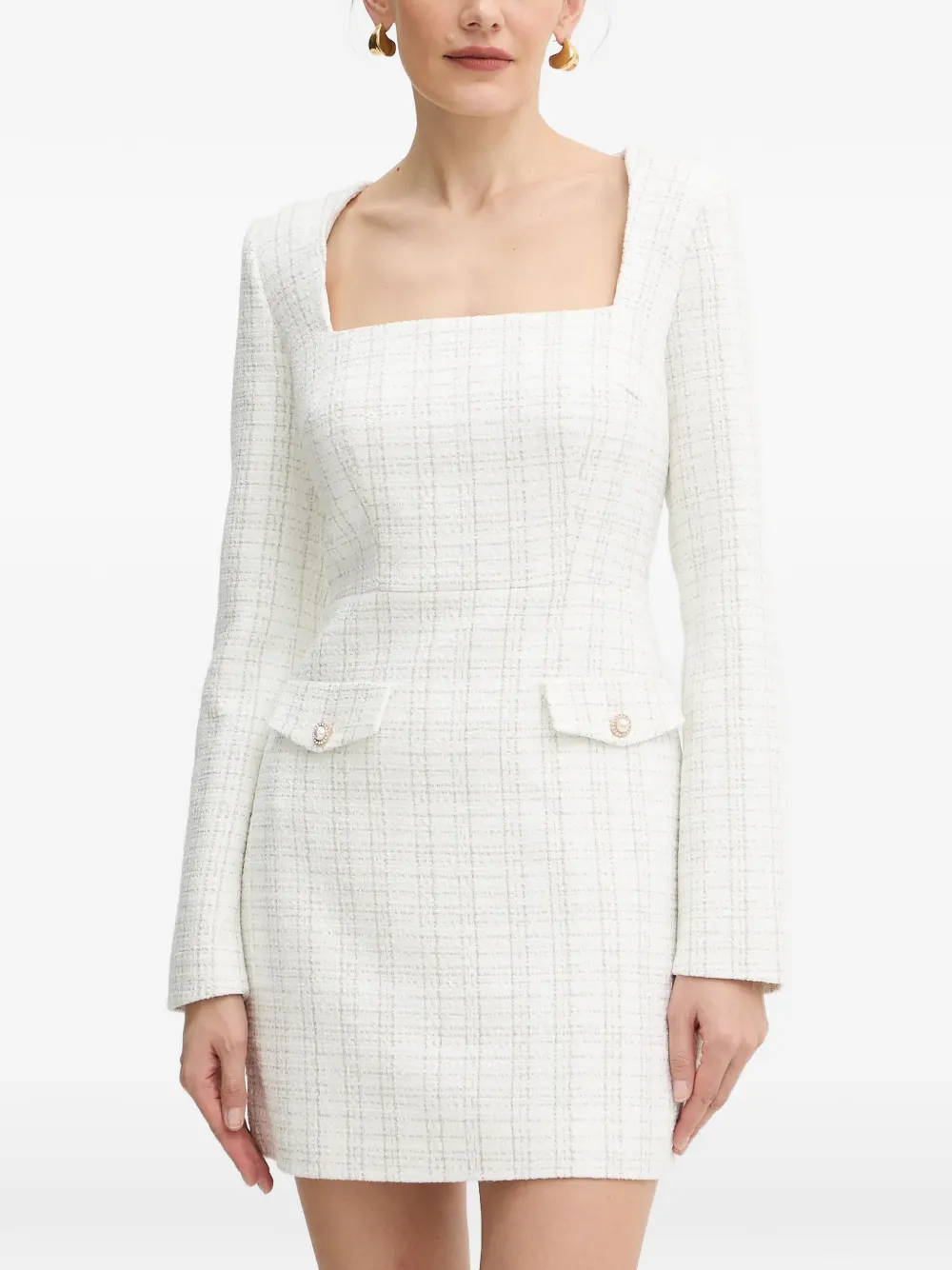 Guess Usa Pearl-embellished Square-neck Mini Dress In White