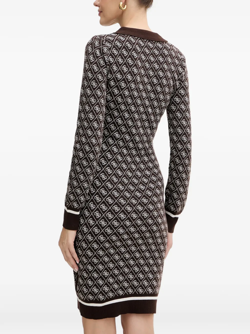  Guess Usa Patterned V-neck Mini Dress - Brown 