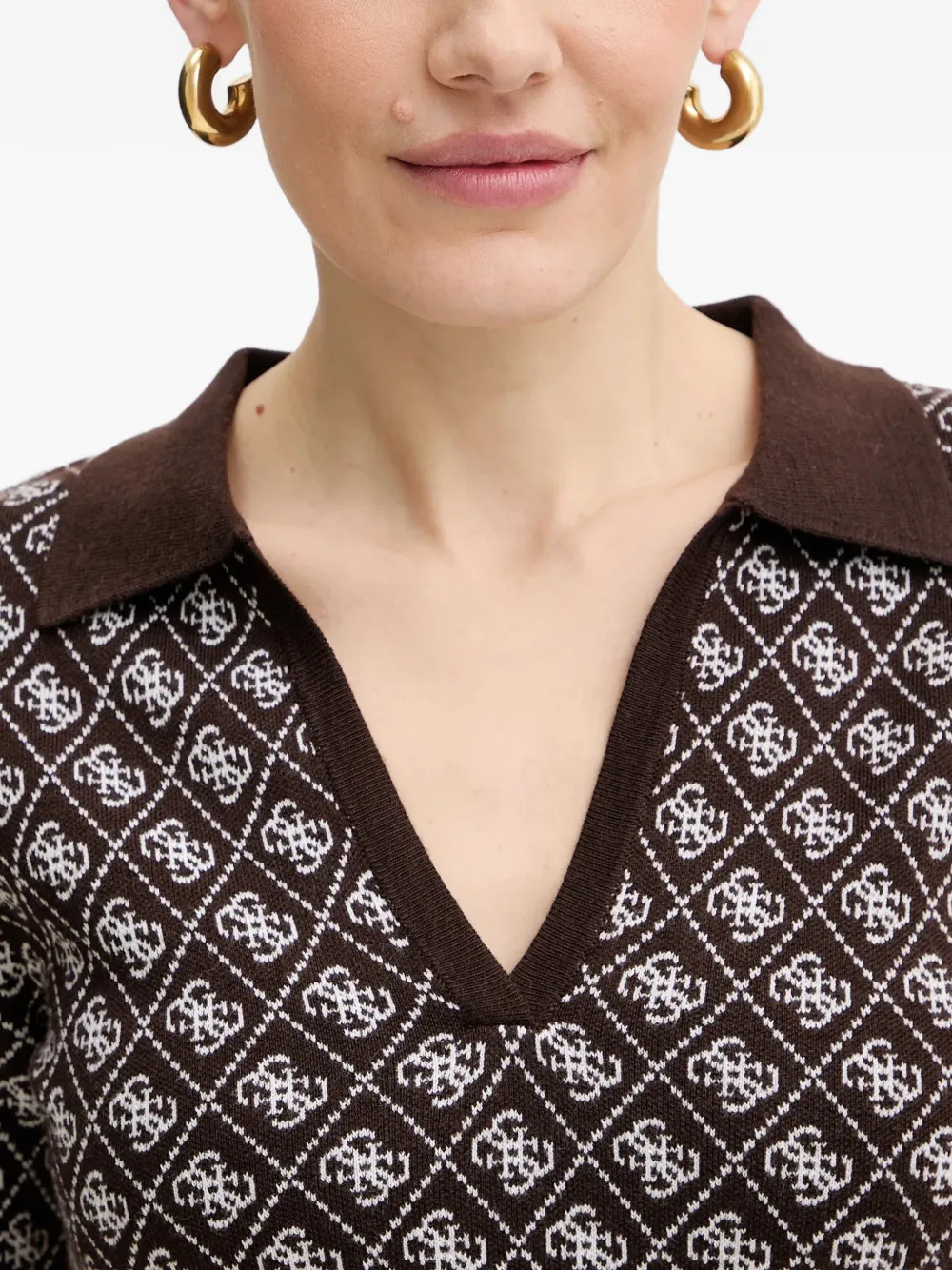 GUESS USA Midi-jurk met V-hals en patroon Bruin