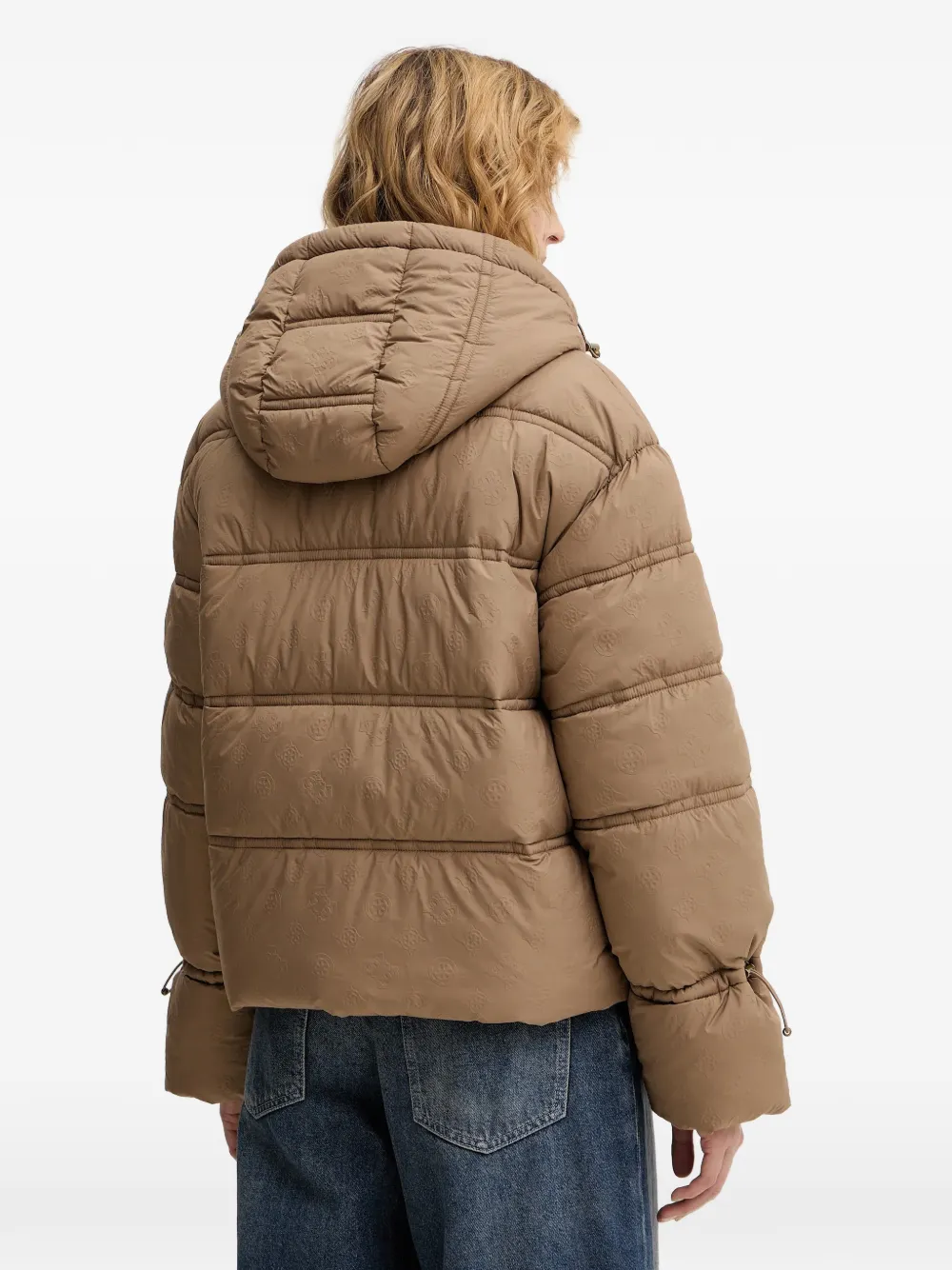  Guess Usa Hooded Pattern Puffer Jacket - Brown 