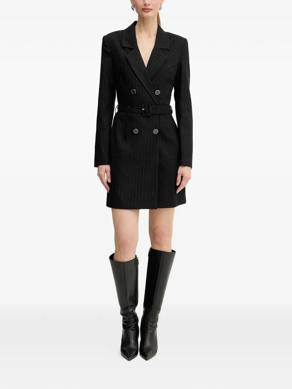 GUESS USA pinstriped belted mini dress - Zwart