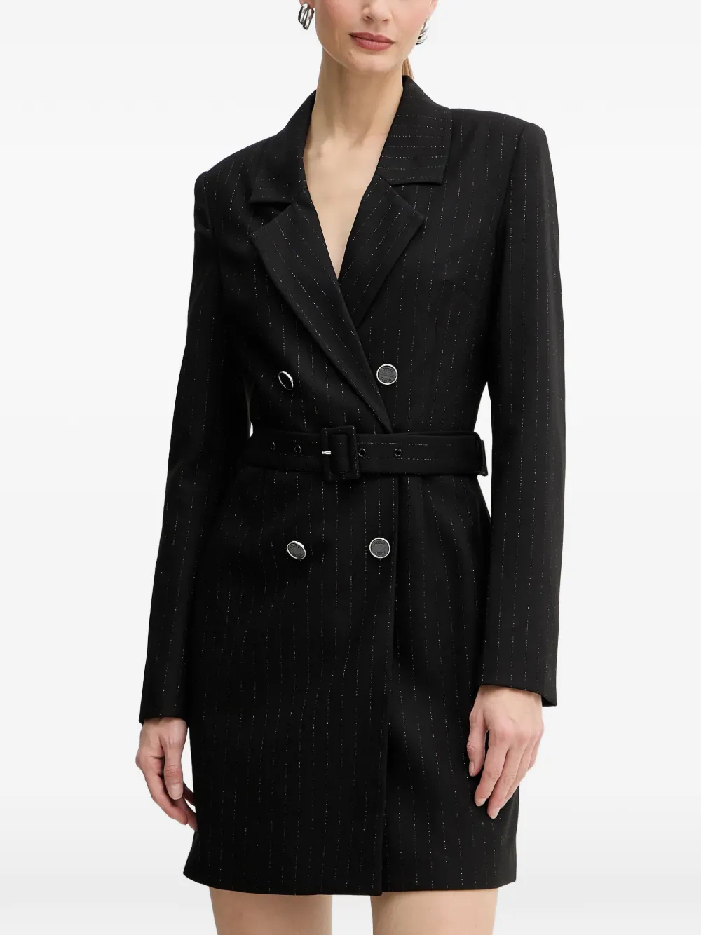 GUESS USA pinstriped belted mini dress - Nero