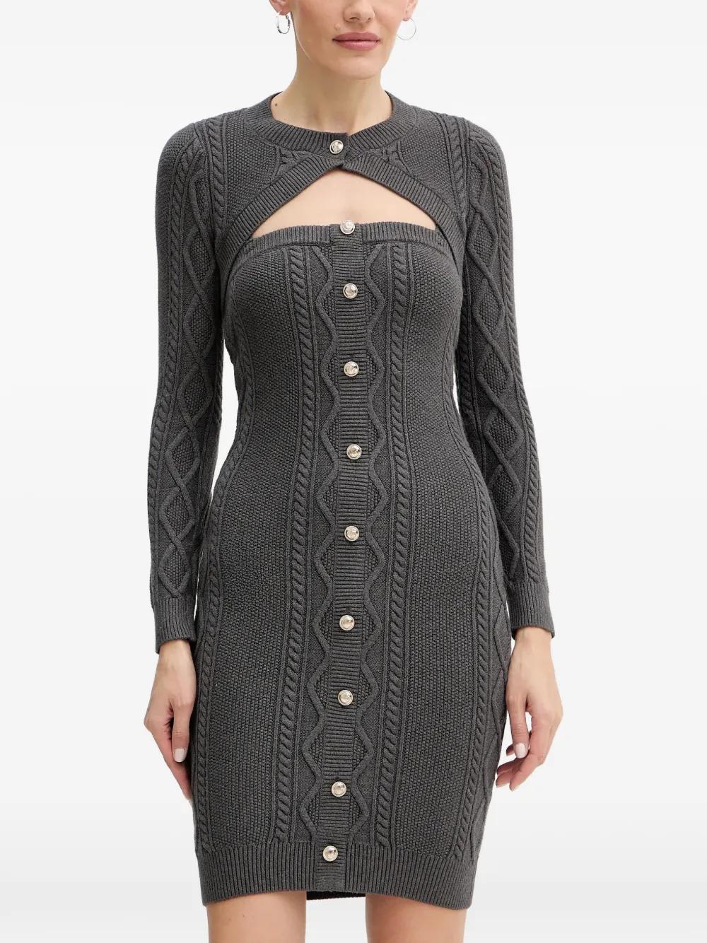 GUESS USA cable knit button mini dress - Grigio