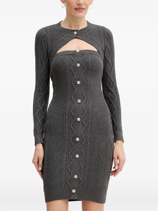 guess knit dress GUESS Women's Grey Daphne Cable Knitted Dress Size: Large, Polyamide