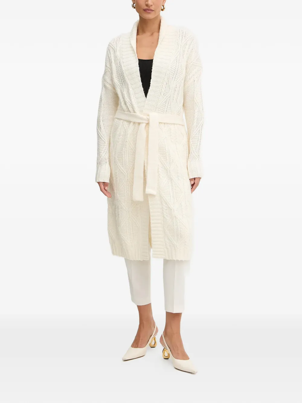  Guess Usa Cable-knit Belted Cardigan - Neutrals 