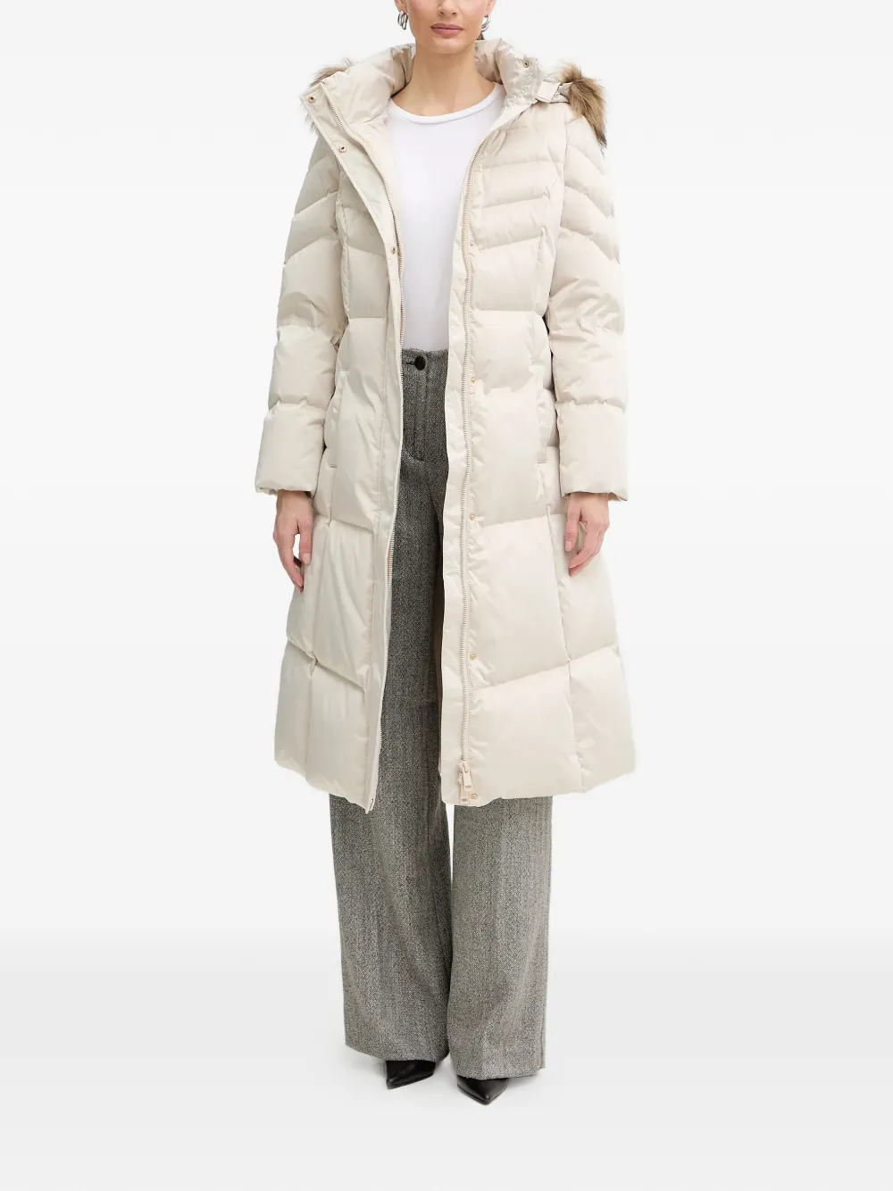 GUESS USA fur hooded belted jacket - Beige