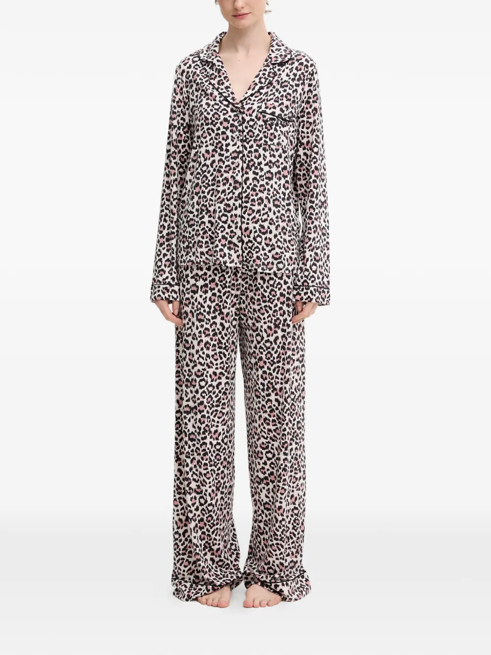 GUESS USA Sasha leopard-print piped pajamas | Neutrals | Image 1