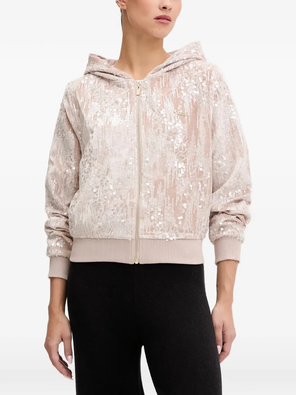 GUESS USA sequin-embellishment hoodie - Nude