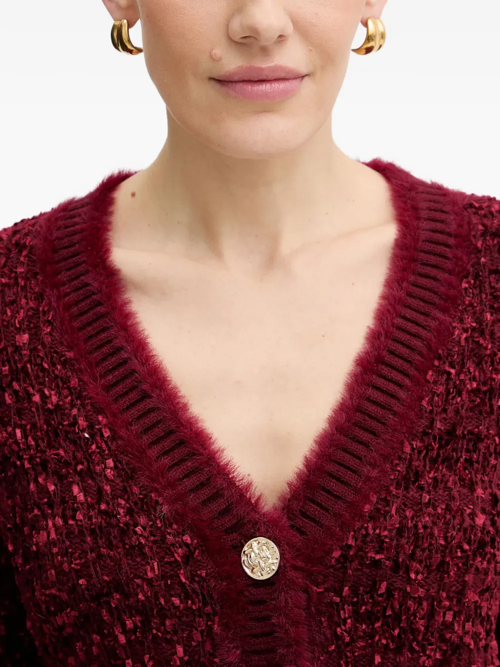 Guess Usa Button V-neck Cardigan In Red