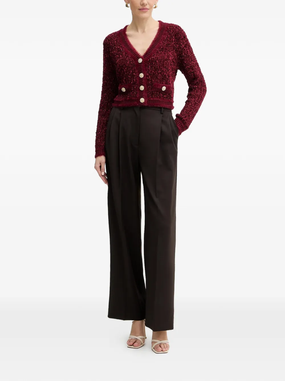 Guess Usa Button V-neck Cardigan In Red