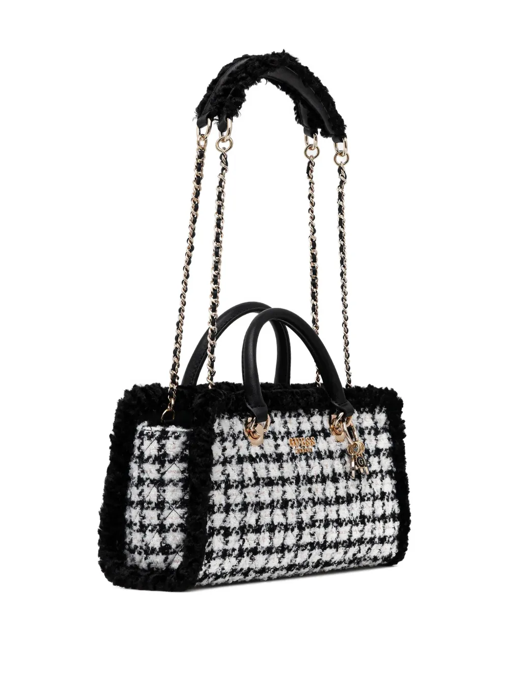 GUESS USA logo-plaque houndstooth tote bag - Wit