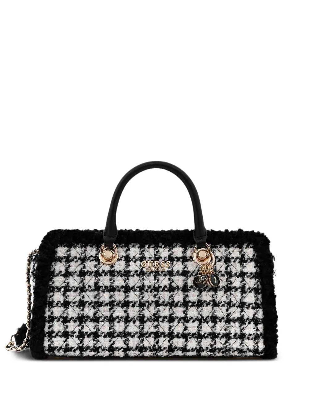 GUESS USA logo-plaque houndstooth tote bag - Bianco