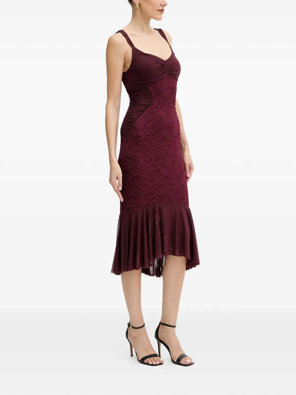 GUESS USA lace gathered midi dress - Rood