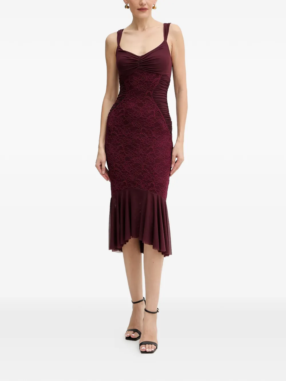 GUESS USA lace gathered midi dress - Rosso