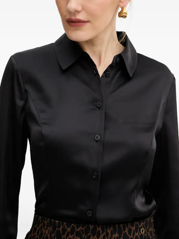 guess black dress shirt Guess, Woman, Slim-Fit Satin Shirt, Black, Size XS