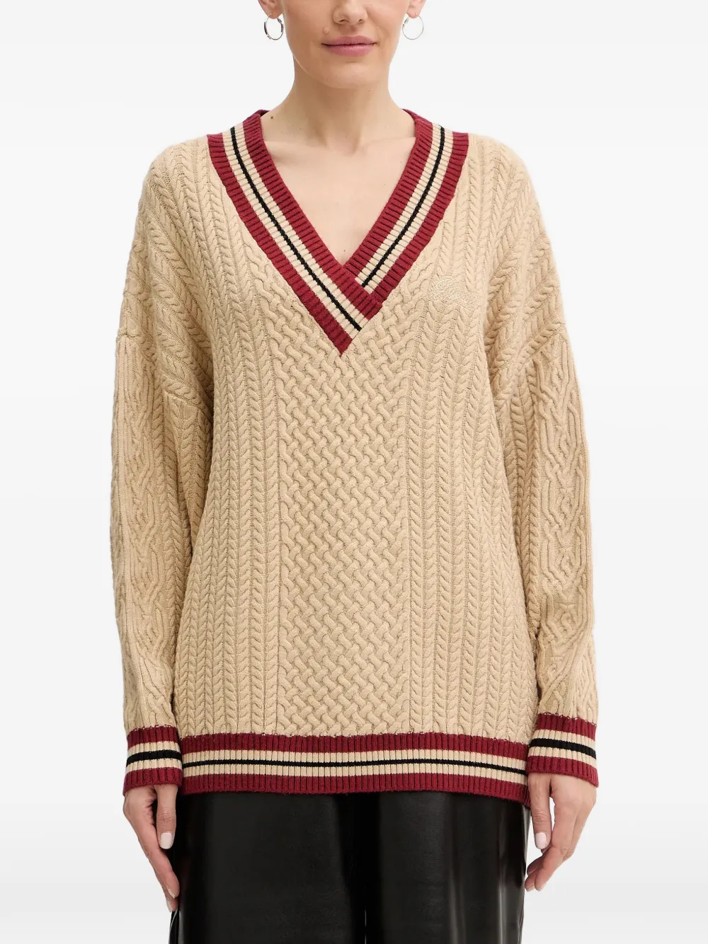 GUESS USA Lina V-neck cable sweater - Toni neutri