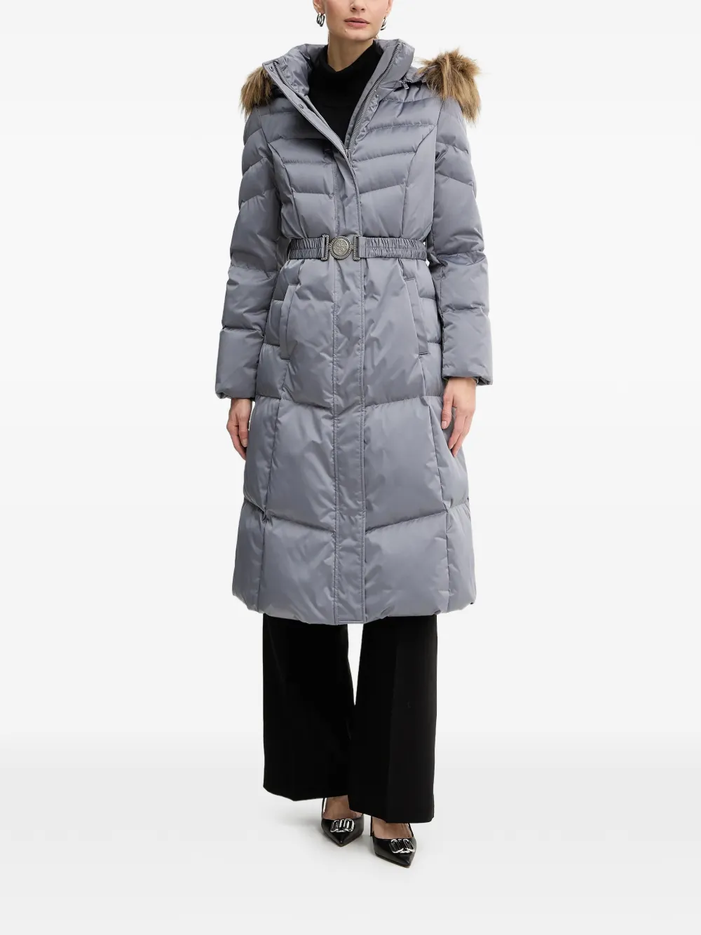 GUESS USA Marina faux-fur hooded belted coat - Grigio