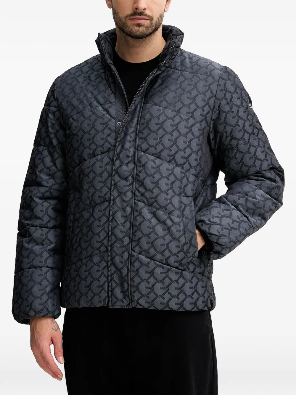 GUESS USA logo-print padded jacket - Grigio