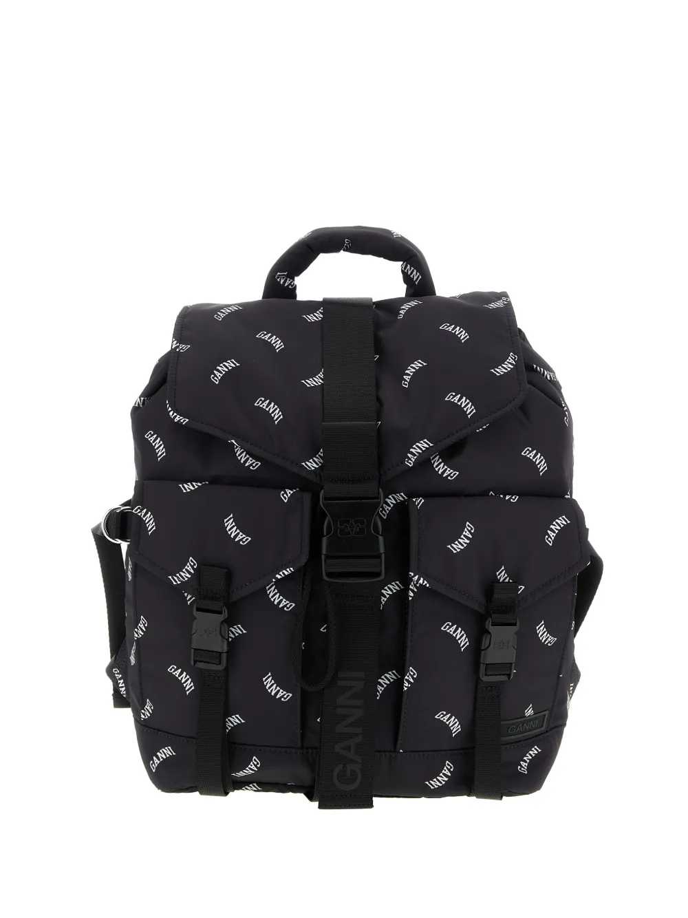 GANNI logo-print buckle backpack - Nero