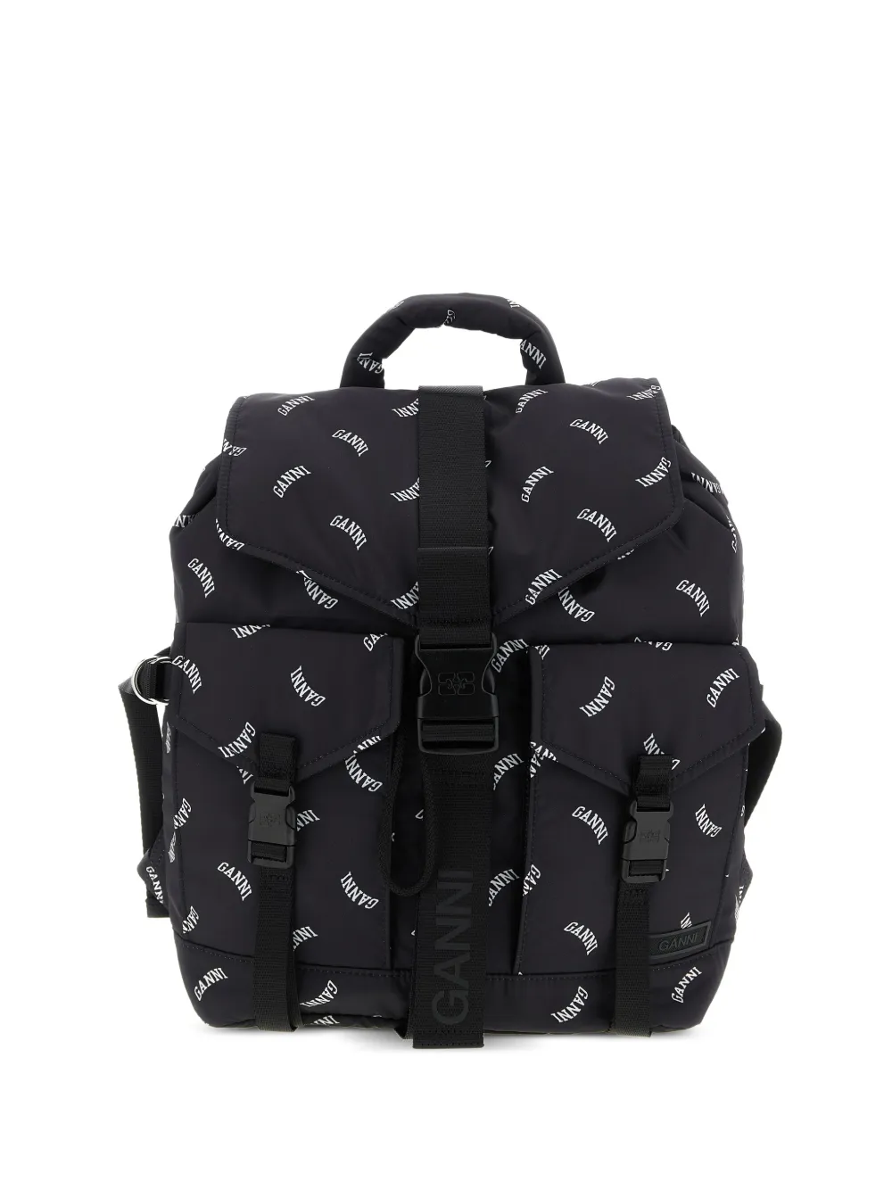 GANNI logo-print buckle backpack - Nero
