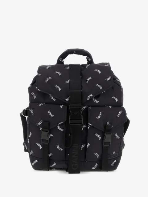GANNI logo-print buckle backpack
