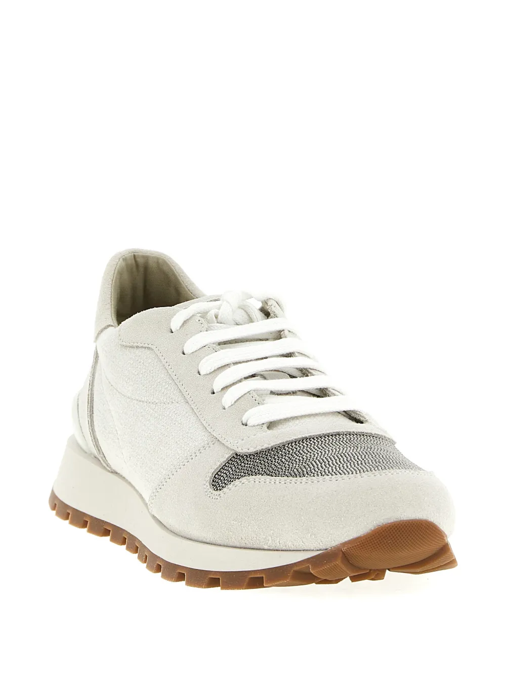 Brunello Cucinelli suede appliqué sneakers - Beige