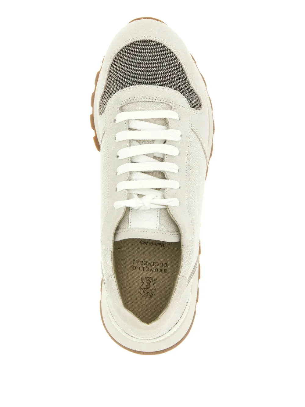 Brunello Cucinelli Suède sneakers met applicatie Beige