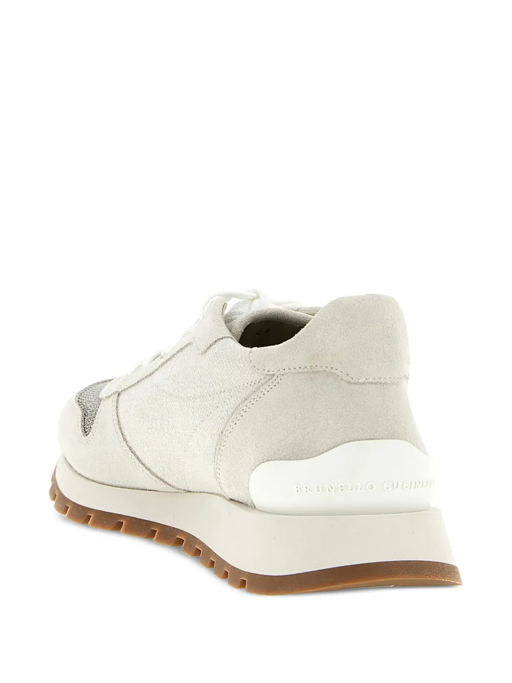 Brunello Cucinelli Suède sneakers met applicatie Beige