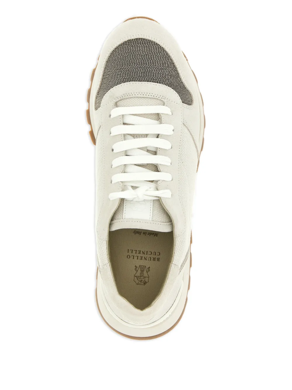 Brunello Cucinelli Suède sneakers met applicatie Beige