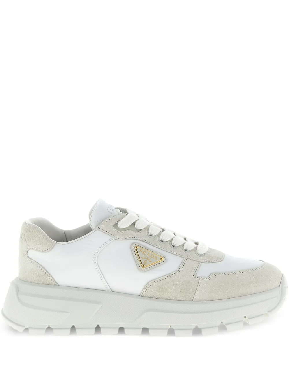 Prada Prax 01 sneakers met metalen triangel Wit