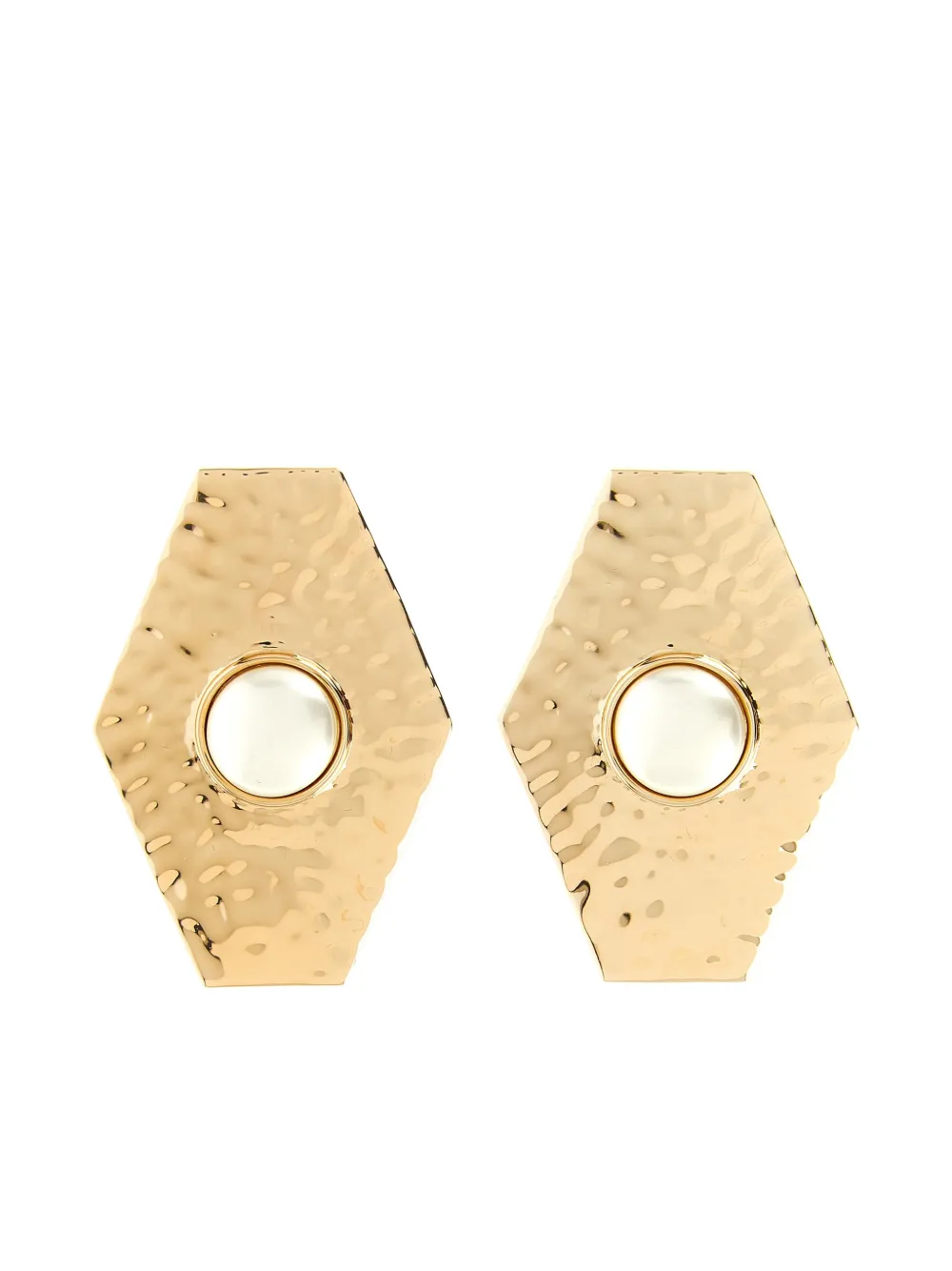 Self-Portrait large hammered pearl geometric earrings - Oro