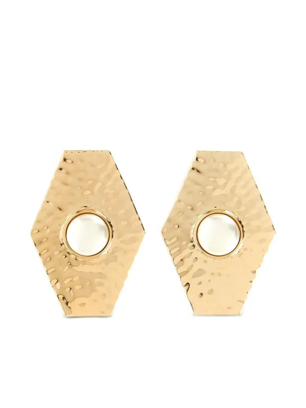Self-Portrait Large Hammered Pearl Earrings in Gold