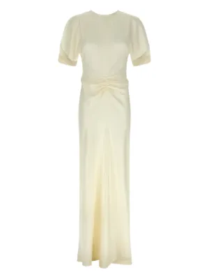 green emerald velvet dress Victoria Beckham Women's Draped Jersey Long-Sleeve Gown - Cayenne