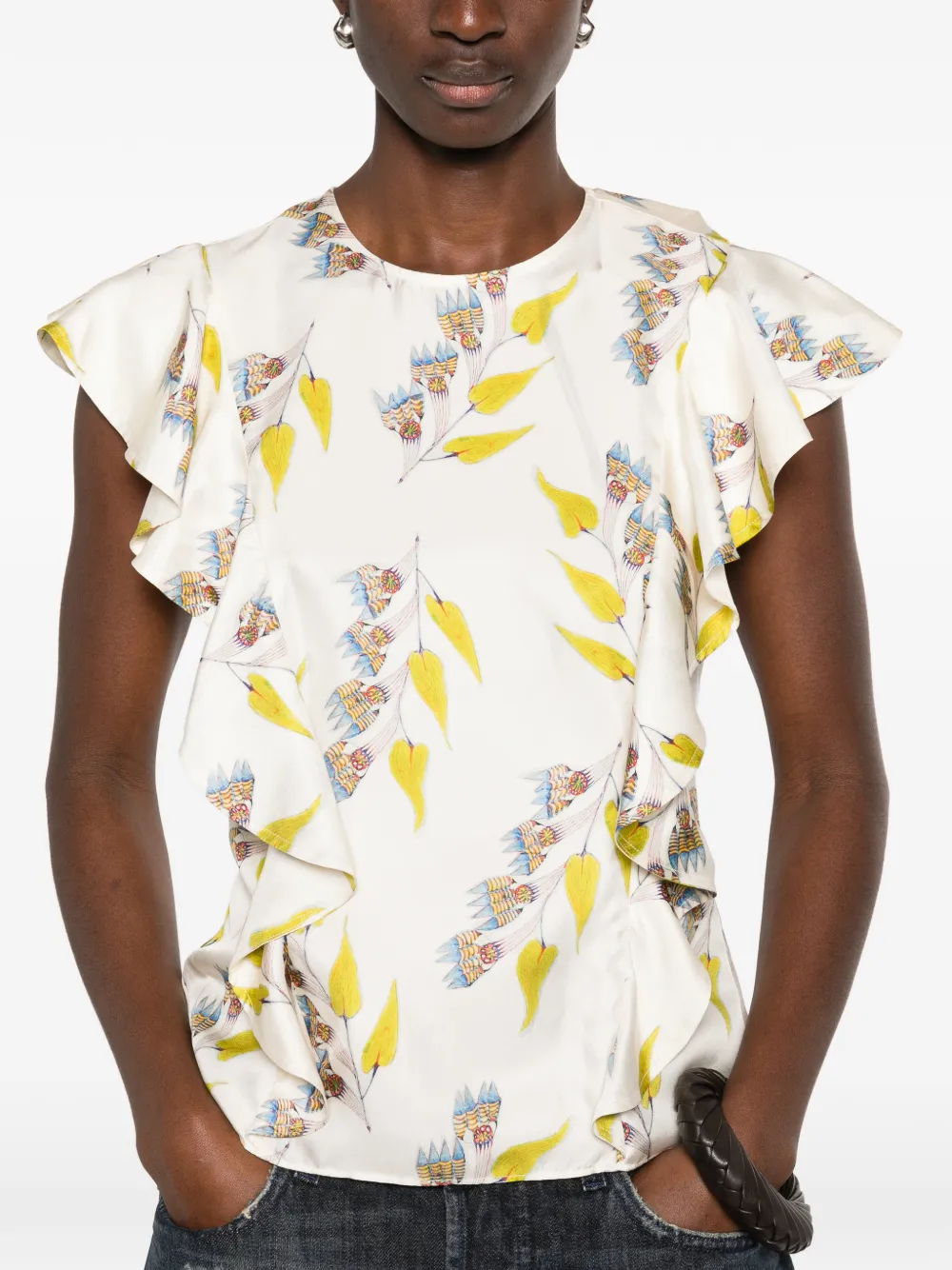 Ulla Johnson Botanical blouse met ruches Beige