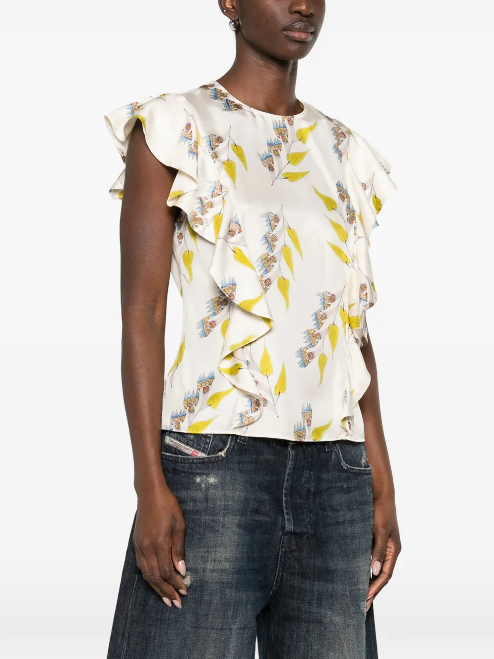 Ulla Johnson Botanical Ruffled Blouse - Neutrals 
