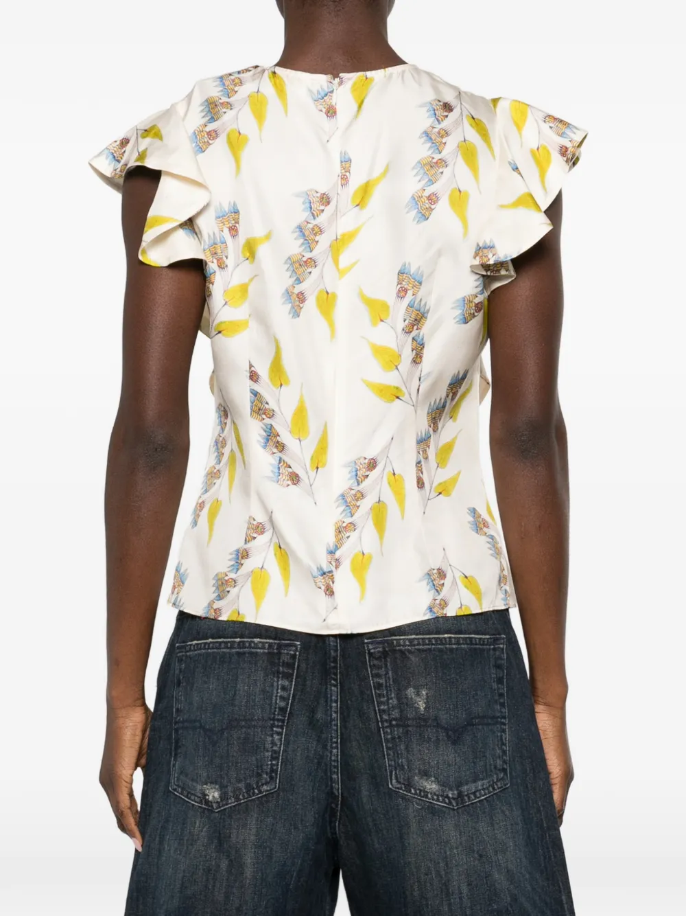 Ulla Johnson Botanical blouse met ruches Beige