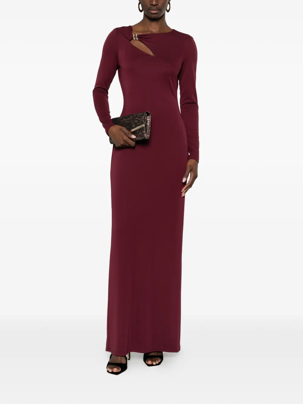 Lauren Ralph Lauren brooch long-sleeve maxi dress - Rood