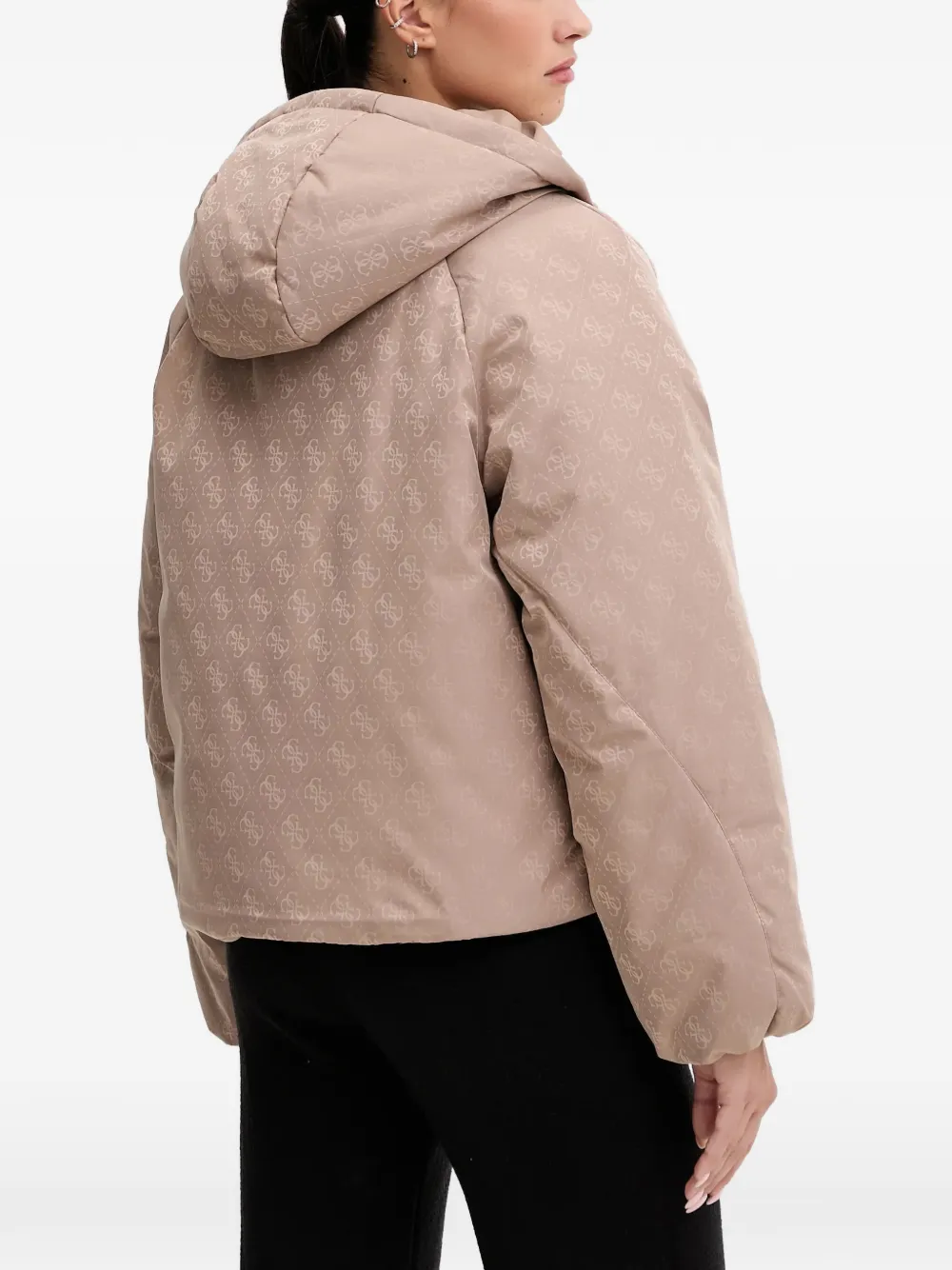  Guess Usa Hooded Patterned Jacket - Neutrals 